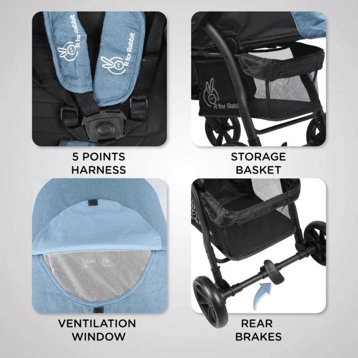 R for Rabbit Falcon Flight Stroller - Easy to Carry & Store, Multi Position Recline, Basket, Rear Brake