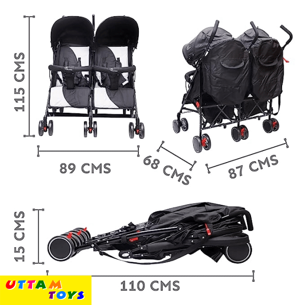 R For Rabbit Ginny and Johnny Stroller - Compact Fold, Dual Basket, Multi-Postion Recline Seat, Rear Brake