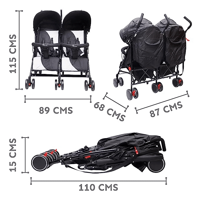 R For Rabbit Ginny and Johnny Stroller - Compact Fold, Dual Basket, Multi-Postion Recline Seat, Rear Brake