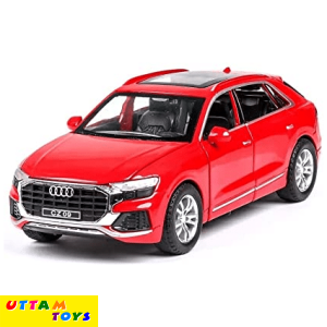 Uttam Toys PLUSPOINT Diecast Audi Q8 Toy Car Scale Model,Pull Back Vehicles Alloy Simulation Supercar with Lights and Sound Also for Car Dashboard,Kids,Adult (Audi-Q8-Red)