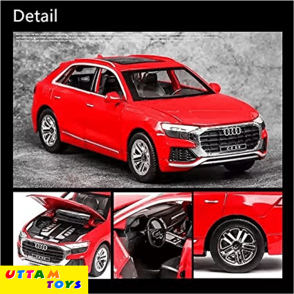 Uttam Toys PLUSPOINT Diecast Audi Q8 Toy Car Scale Model,Pull Back Vehicles Alloy Simulation Supercar with Lights and Sound Also for Car Dashboard,Kids,Adult (Audi-Q8-Red)