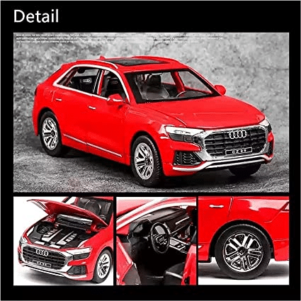 Uttam Toys PLUSPOINT Diecast Audi Q8 Toy Car Scale Model,Pull Back Vehicles Alloy Simulation Supercar with Lights and Sound Also for Car Dashboard,Kids,Adult (Audi-Q8-Red)