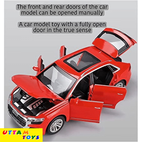 Uttam Toys PLUSPOINT Diecast Audi Q8 Toy Car Scale Model,Pull Back Vehicles Alloy Simulation Supercar with Lights and Sound Also for Car Dashboard,Kids,Adult (Audi-Q8-Red)