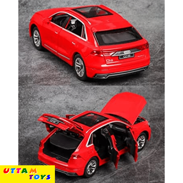 Uttam Toys PLUSPOINT Diecast Audi Q8 Toy Car Scale Model,Pull Back Vehicles Alloy Simulation Supercar with Lights and Sound Also for Car Dashboard,Kids,Adult (Audi-Q8-Red)