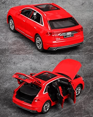 Uttam Toys PLUSPOINT Diecast Audi Q8 Toy Car Scale Model,Pull Back Vehicles Alloy Simulation Supercar with Lights and Sound Also for Car Dashboard,Kids,Adult (Audi-Q8-Red)