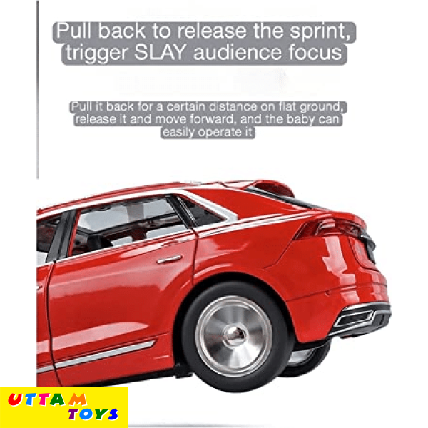 Uttam Toys PLUSPOINT Diecast Audi Q8 Toy Car Scale Model,Pull Back Vehicles Alloy Simulation Supercar with Lights and Sound Also for Car Dashboard,Kids,Adult (Audi-Q8-Red)