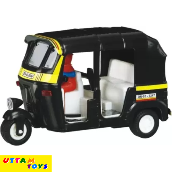 Shinsei Big Auto Rickshaw Maintenance Free Pullback Spring Action Race Toy Gift for Boys 3+ Years. Strong ABS Plastic, NO Sharp Edges, BIS Certified. Pack of 1, Color Black