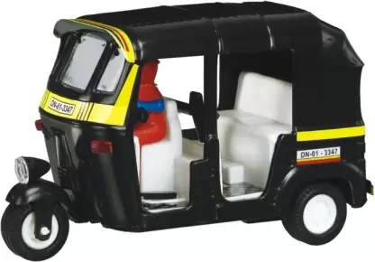 Shinsei Big Auto Rickshaw Maintenance Free Pullback Spring Action Race Toy Gift for Boys 3+ Years. Strong ABS Plastic, NO Sharp Edges, BIS Certified. Pack of 1, Color Black