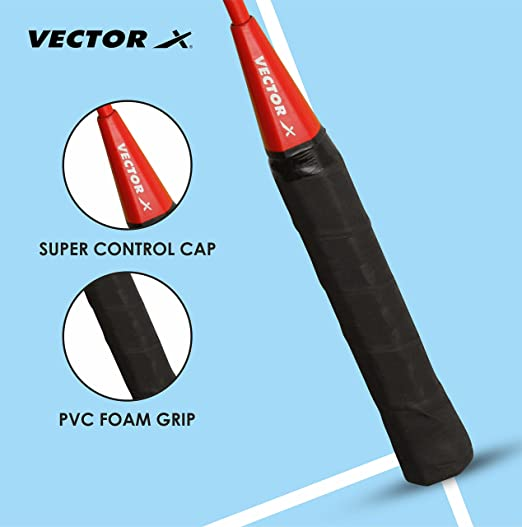 Vector X VXB-70 Badminton Racquet (2 PC Racquet + Full Cover, Red)