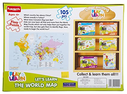 product featue image World Map Puzzle Comes with 105 puzzle pieces, this floor sized puzzle will help your child learn about the countries and their flags. product featue image Puzzle Let your kids or parents train their problem solving and thinking skills with this floor puzzle, or use it as a way to relieve stress after a long day at work. It's great for the whole family product featue image A Gift Everyone Will LOVE jigsaw puzzles are the perfect choice! Give your loved ones hours of entertainment. product featue image Recommended for kids aged above 6+ This Jigsaw Puzzle is recommended for kids aged above 6+. It helps to improve geographical knowledge.