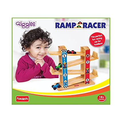 Funskool Giggles - Ramp Racer, Wooden Racing Toy with 3 Mini Cars