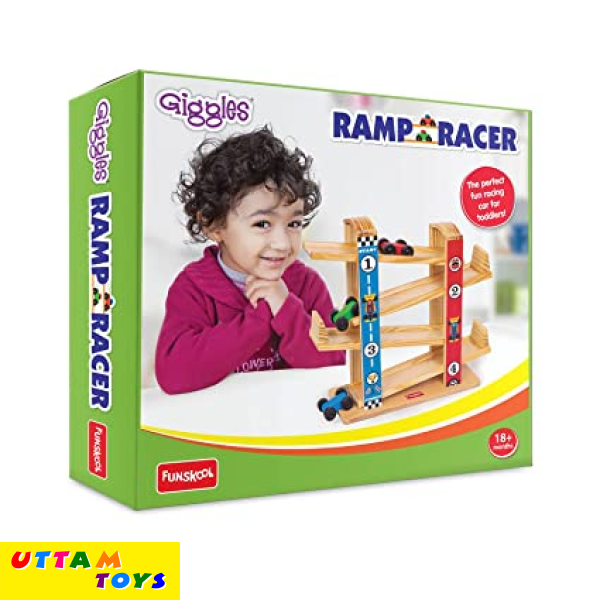 Funskool Giggles - Ramp Racer, Wooden Racing Toy with 3 Mini Cars