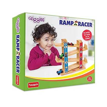 Funskool Giggles - Ramp Racer, Wooden Racing Toy with 3 Mini Cars