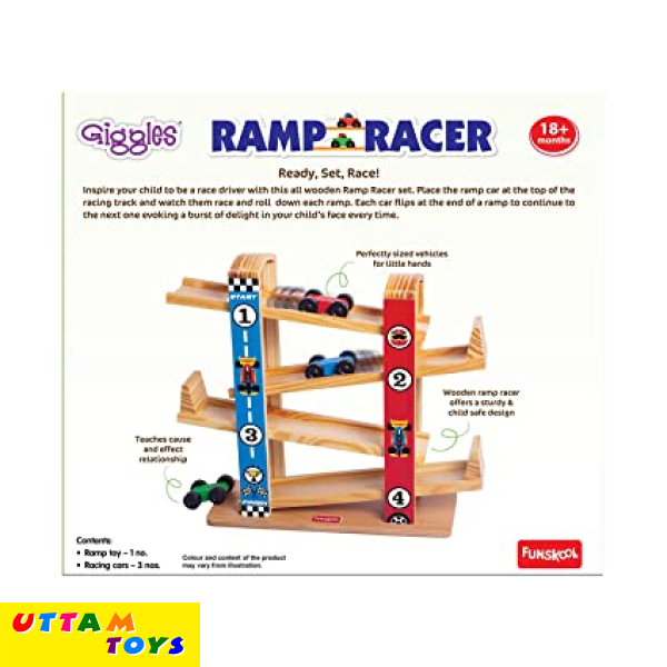 Funskool Giggles - Ramp Racer, Wooden Racing Toy with 3 Mini Cars