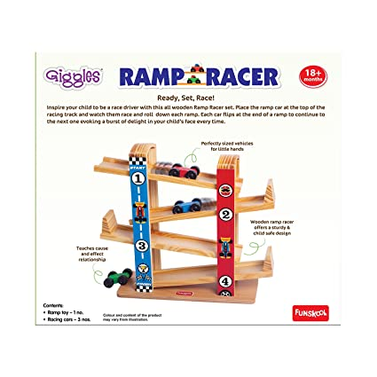 Funskool Giggles - Ramp Racer, Wooden Racing Toy with 3 Mini Cars