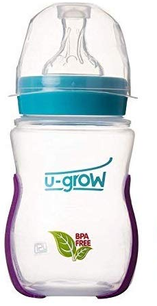 U-Grow Anti Colic Wide Neck Heat Sensitive Baby Feeding Bottle (Pack of 2), 240ML) (Turquoise & Pink)