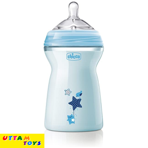 Chicco Natural Feeling Baby Milk Feeding Bottle with Wide Neck, Anti-Colic for Easy Milk Flow, For Babies & Toddlers 6m+, 330ml (Blue)