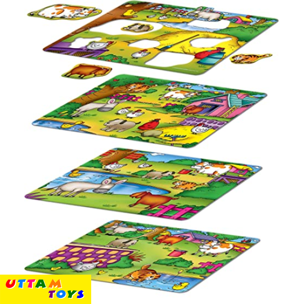 Frank Farm Frolic – 4 Puzzle Boards, 24 Animal Pieces, 1 Spinner Board, Early Learner Educational Puzzle Set with Animal Images