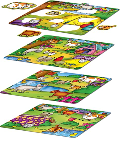 Frank Farm Frolic – 4 Puzzle Boards, 24 Animal Pieces, 1 Spinner Board, Early Learner Educational Puzzle Set with Animal Images