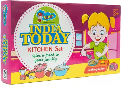 Sunny India today 17 pieces steel & plastic combo kitchen set for kids. A perfect kitchen set for hours of roleplay