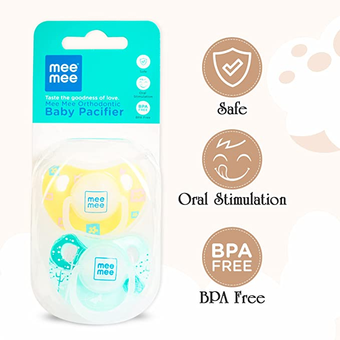 Mee Mee Baby Pacifier (Orthodontic Nipple, Yellow/Green)