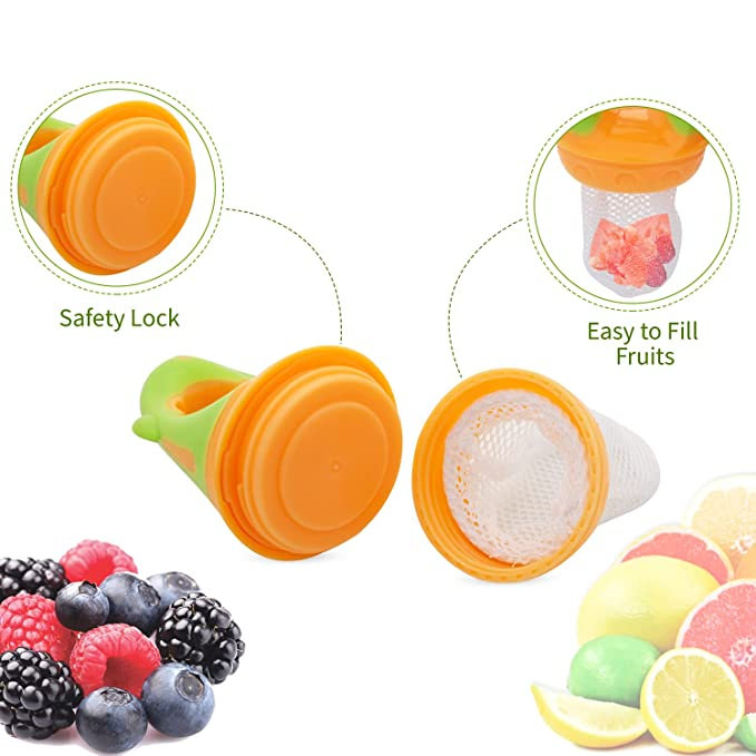 Mee Mee Fruit and Food Nutritional Feeder with Soft Mesh Sack (Orange/Green)