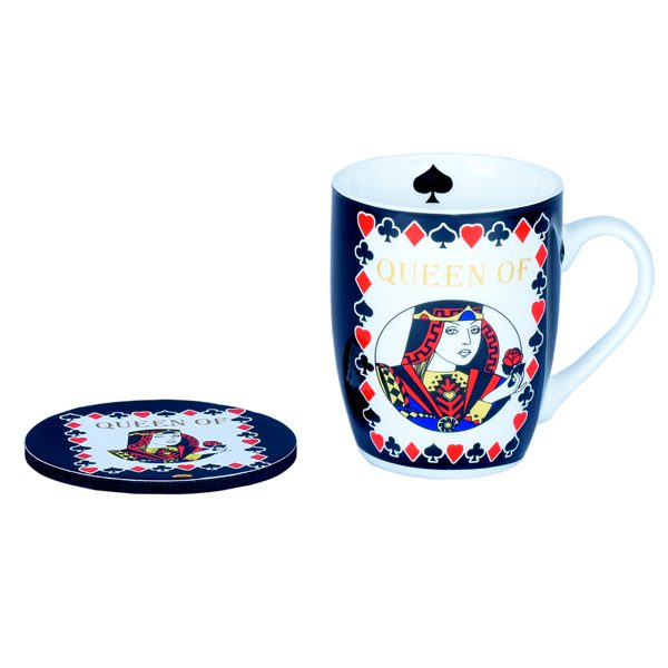 Ramson Queen Of Hearts Poker Mug 300 Ml- Free Coaster