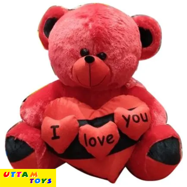 Uttam Toys Cotton Fur Cute Red and Black Teddy Bear with I Love You Heart