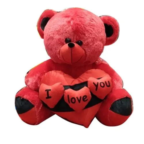 Uttam Toys Cotton Fur Cute Red and Black Teddy Bear with I Love You Heart