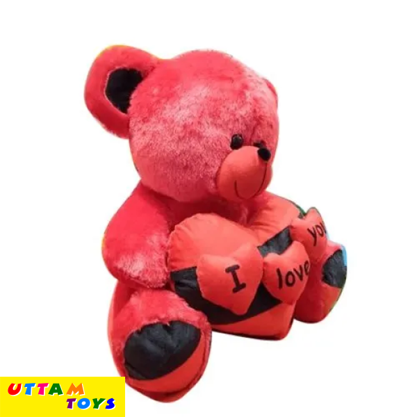 Uttam Toys Cotton Fur Cute Red and Black Teddy Bear with I Love You Heart