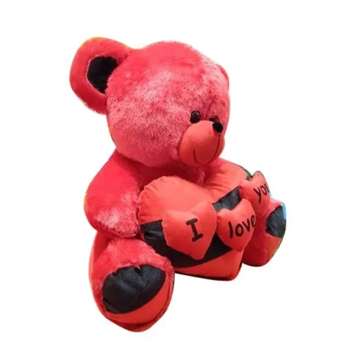 Uttam Toys Cotton Fur Cute Red and Black Teddy Bear with I Love You Heart