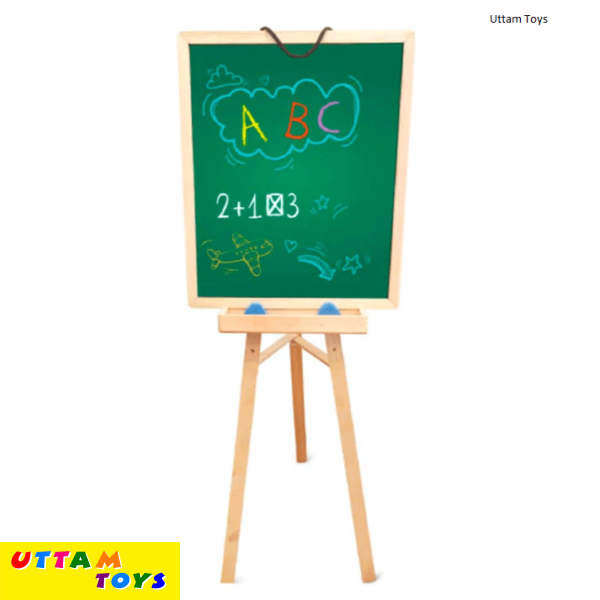 Krocie Toys Standing Easel Board for Kids, 3 in 1 Dry Erase White Board and Chalkboard Art Activity