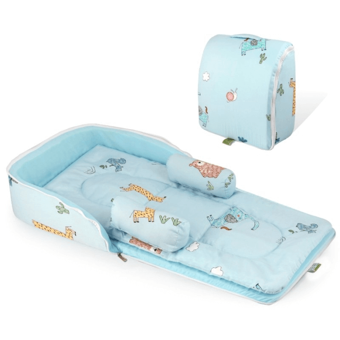 Baby Bed Cum Carry Nest Star And Rabbit Blue