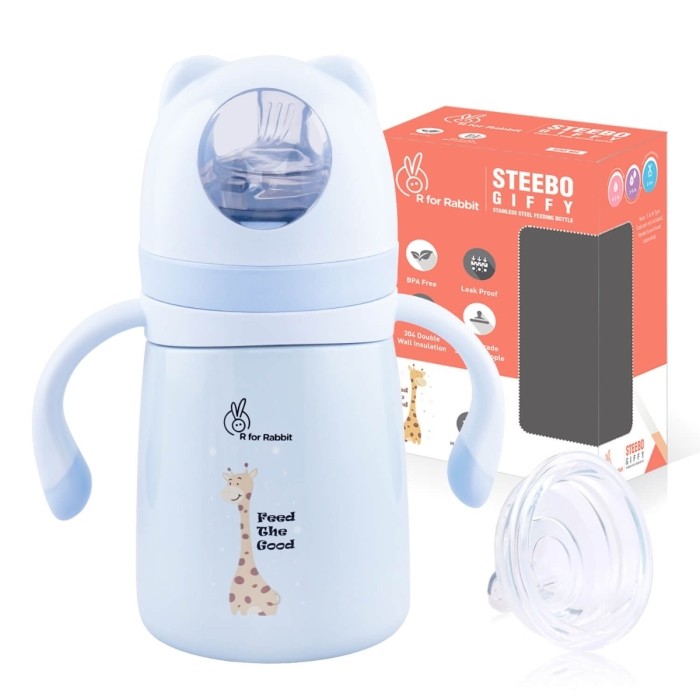 R For Rabbit Steebo Giffy SS Baby Spout Sipper 300 ML (Blue)