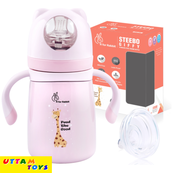 R For Rabbit Steebo Giffy SS Baby Spout Sipper 300 ML (Pink)