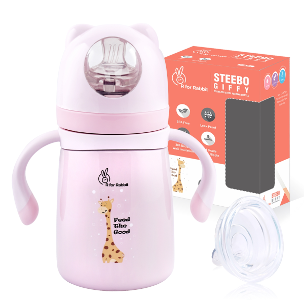 R For Rabbit Steebo Giffy SS Baby Spout Sipper 300 ML (Pink)