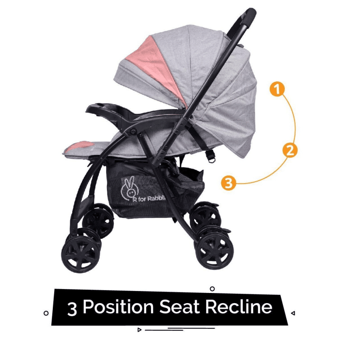 R For Rabbit Sugar Pop Baby Stroller - 3 Position Seat Recline, Easy One Hand Fold, Reversible Handle, UV Resistant Sun Conopy