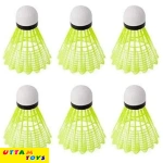 Play Bird Shuttlecocks Training Ball Indoor Outdoor Badminton(Tube of 6 Pc) Nylon Shuttle - Green (Medium Slow, 76, Pack of 6)