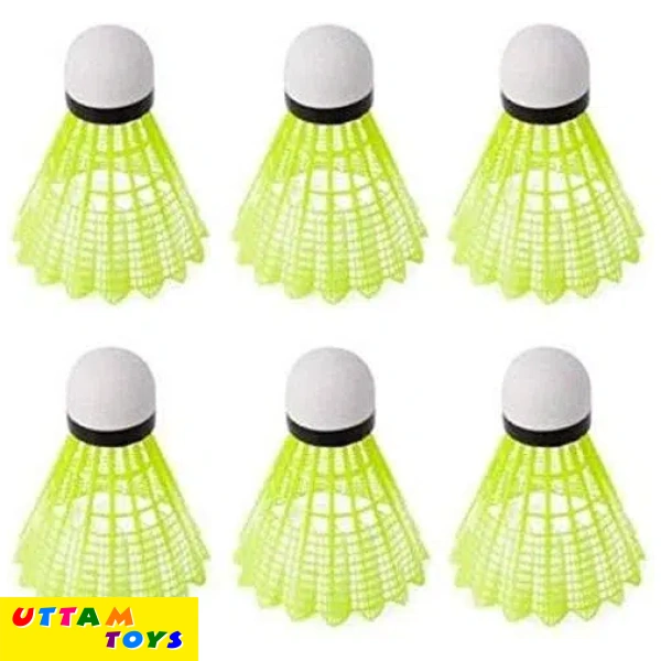 Play Bird Shuttlecocks Training Ball Indoor Outdoor Badminton(Tube of 6 Pc) Nylon Shuttle - Green (Medium Slow, 76, Pack of 6)