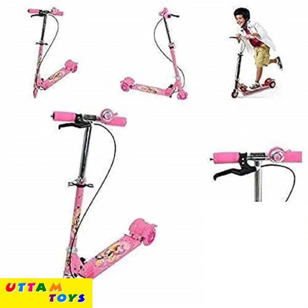 3 Wheel Foldable Scooter Cycle With Height Adjustment And Led Light On Wheel - Pink