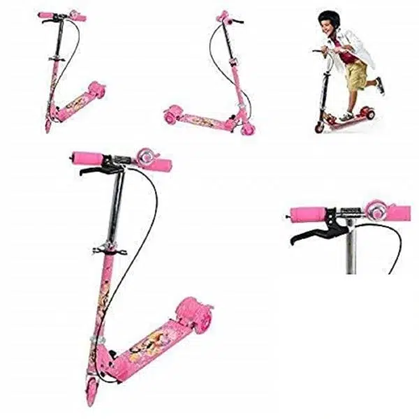 3 Wheel Foldable Scooter Cycle With Height Adjustment And Led Light On Wheel - Pink