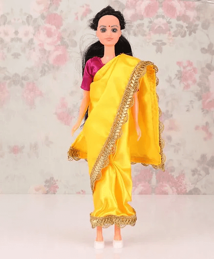 Funskool My Mia Doll with Black Hair in Traditional Yellow Indian Sari - Height 29.5 cm