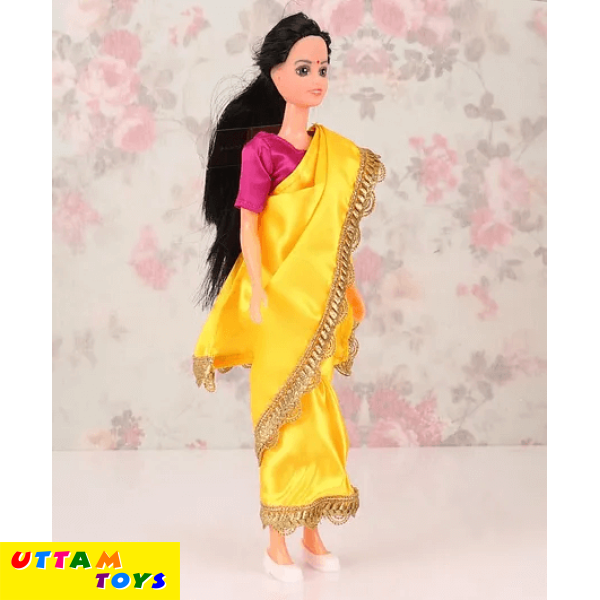 Funskool My Mia Doll with Black Hair in Traditional Yellow Indian Sari - Height 29.5 cm