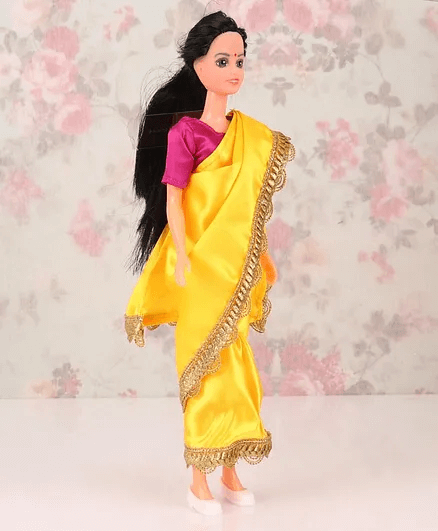 Funskool My Mia Doll with Black Hair in Traditional Yellow Indian Sari - Height 29.5 cm