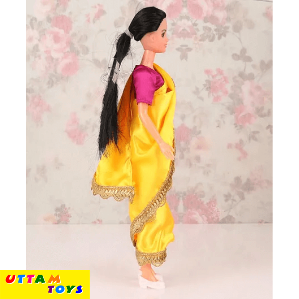 Funskool My Mia Doll with Black Hair in Traditional Yellow Indian Sari - Height 29.5 cm