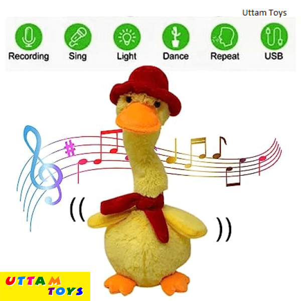 FunZoo Toy Talking Doll & Duck Baby Toys for Kids Dancing Doll Toys Can Sing Wriggle & Singing Recording Repeat What You Say Funny Education Toys for Children Playing (Dancing Duck (30 CM), Yellow