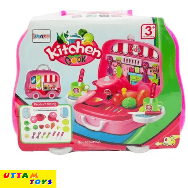 Imaxx Kitchen Play Set Cooking Toy Set With Briefcase & Accessories (Pink)