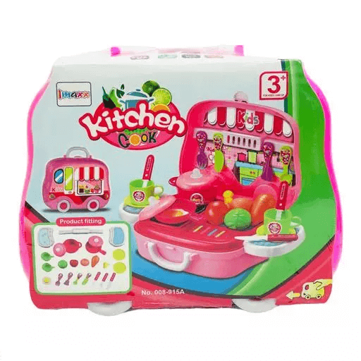 Imaxx Kitchen Play Set Cooking Toy Set With Briefcase & Accessories (Pink)