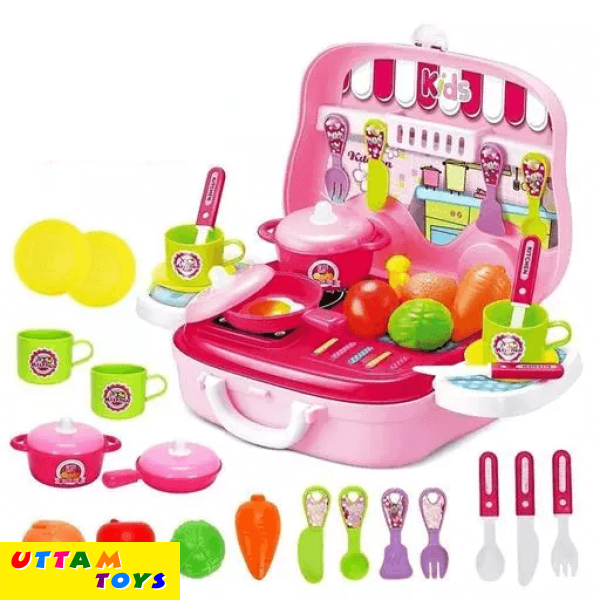 Imaxx Kitchen Play Set Cooking Toy Set With Briefcase & Accessories (Pink)