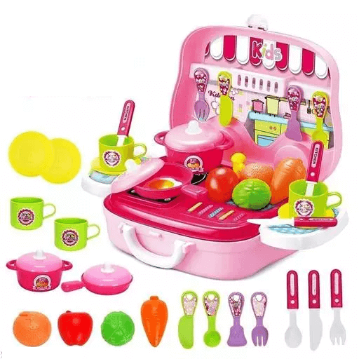 Imaxx Kitchen Play Set Cooking Toy Set With Briefcase & Accessories (Pink)